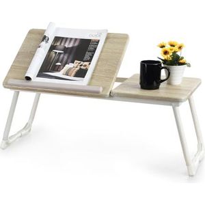 MEUBLE COSY Bedtafel, tablet voor laptop, verstelbaar dienblad, klein, mobiel bureau, pc-houder, eiken + wit, 65 x 30 x 27,5 cm