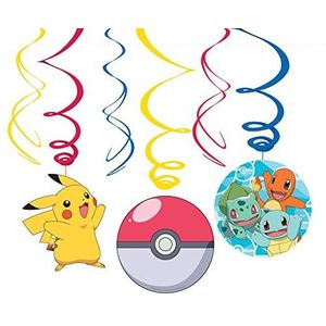 Amscan 9904830, decoratieve spiralen Pokémon, 6 stuks, lengte ca. 61 cm, hangdecoratie, kinderverjaardag