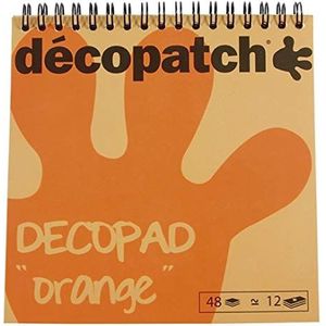 Décopatch BLOC010 – een spiraalblok met 48 vellen bedrukt papier, 15 x 15 cm, verschillende motieven (12 designs x 4 vellen), oranje