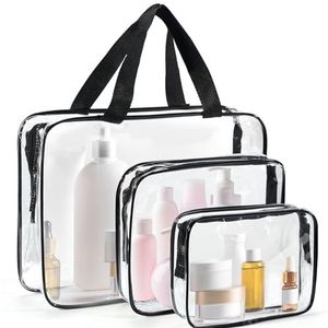 Cheerhom Set van 3 transparante toilettassen voor vloeistoffen - Handbagage - Transparant - Transparante make-uptas voor dames en heren - Draagbare waterdichte reistas