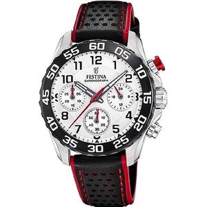 Festina Jongenskwarts chronograaf horloge met lederen band F20458/1, zwart/rood, armband, Zwart/Rood, Armband