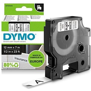 DYMO D1 Labeltape, zwart bedrukt op witte achtergrond, 12 mm x 7 m, plakband, voor LabelManager labelmaker