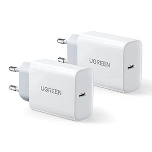 UGREEN USB C Charger PD 20W USB C Oplader Compatibel voor iPhone Galaxy enz. 2 Packs (Wit)