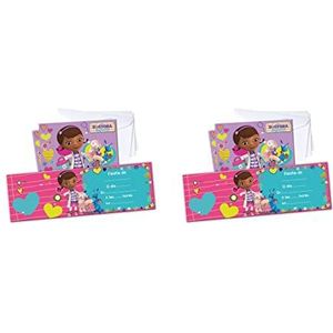 ALMACENESADAN - 4742 - Disney Doctor Toys Doc McStuffins partypakket - bestaande uit 12 uitnodigingen met envelop, ideaal voor feestjes en verjaardagen.