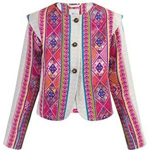 aleva Veste Blazer Courte Femme 29327470-AL04, Imprimé Ethnique Multicolore Rose, L, Motif ethnique rose multicolore, L