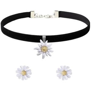 AOWVUTS Set van 3 traditionele sieraden voor dames, halsketting en oorbellen, zonnebloem met edelweiss-strass-steentjes voor meisjes en vrouwen, Oktoberfest-klederdracht, rvs