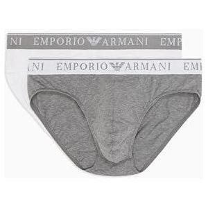 EMPORIO ARMANI 2 stuks korte slips voor heren, Grijs gemêleerd/wit, XXL