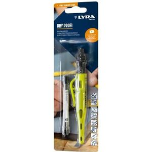 Lyra L4498104 LYRA DRY PROFI bouwmarker met puntenslijper en clip universele vulling grafiet 2B 2,8 mm voor alle oppervlakken in blister + 3 universele vullingen grafiet