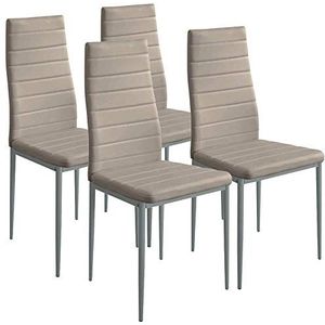 BAKAJI Set van 4 moderne stoelen, eetkamer, woonkamer, keuken, gestoffeerde zitting, kunstleer, 4 stoelen in promotie, stalen frame (taupe)