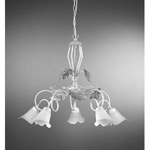 ONLI - Marilena 5 lampjes kroonluchter in zilver wit metaal, witte glazen lampenkap, handgemaakt product in Italië. Ø 90 cm x h 130 cm
