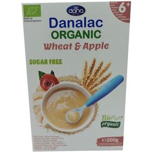 DANALAC Biologische granen voor baby's, tarwe en appel, 200 g pap, zonder suiker, 6 maanden en meer, 1 stuk
