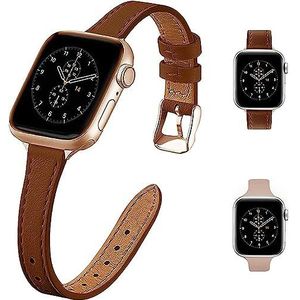 HEYOZURY 2 stuks compatibele armband voor Apple Watch armband dames 41 mm 40 mm 44 mm 45 mm 49 mm, dunne leren armband reservearmband voor iWatch serie 8/7/6/5/4/3/2/1/SE