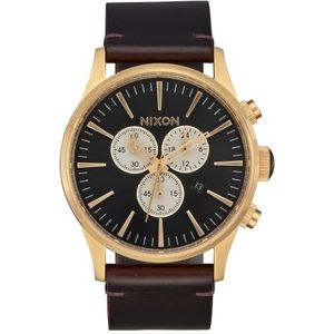 Nixon Unisex analoog Japans quartz uurwerk, met lederen band A405-5033-00, goudkleurig/indigo/bruin, riem, goud/indigo/bruin, Riem