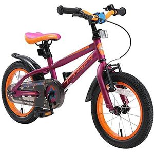 BIKESTAR Kinderfiets voor jongens en meisjes van 4 tot 5 jaar, fiets voor kinderen, 14 inch, mountainbike met remmen, Berry & Oranje