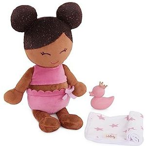 LullaBaby LBY7255Z Badpop 36 cm - Stoffen pop - Bruin haar - Baby badspeelgoed - Handdoek en badeend - Poppenaccessoires - Badspeelgoed vanaf 2 jaar