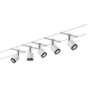 Paulmann 3981 TubeLED kabelsysteem set 5 x 4 W wit/chroom mat 230/12 V kabellamp led plafondlamp chroom / zwart wit