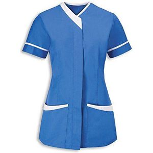 Alexandra AL-NF54HB-08 dames tuniek met contrasterende bekleding effen wit paspel maat 36 ziekenhuis blauw