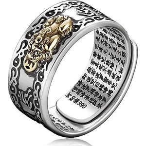 Feng Shui PiXiu Mantra ring, Kucheed zilveren boeddhistische geluksringen, sieraden amulet mantra, bescherming rijkdom liefde gezondheid band, verstelbare open ringen, cadeau voor mannen en vrouwen