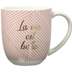 Draeger Paris roze mok van keramiek ""La vie est belle"" | gepersonaliseerd cadeau-idee voor vriendin, verjaardag, feest, familie | originele mok met geschenkdoos