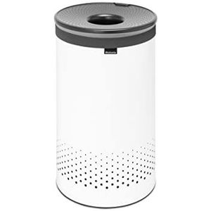 Brabantia - Wasmand - Handsfree Plastic Deksel - Draagbare Waszak - Quick-Drop Opening - Mand met ventilatieopeningen - Geen krassen - Wit - 60 L