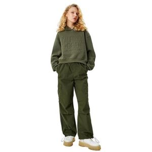 Koton Pantalon de parachute surdimensionné pour femme, poches cargo à la taille et aux jambes, bande élastique en coton, Kaki (801), M
