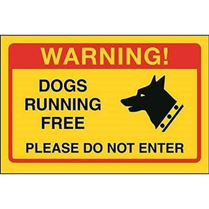 VSafety Dogs Running Free, Please Do Not Enter, 150 mm x 100 mm, hard plastic, geel
