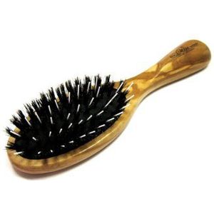 Golddachs 100% varkenshaar olijfhout zak pneumatische borstel met ronde spelden (styling pin) 7 rijen