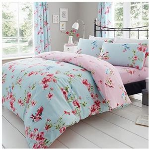 Gaveno Cavailia Luxe beddengoedset met dekbedovertrek en kussensloop van polyester-katoen, bloemen- en vogelmotief, blauw, kingsize