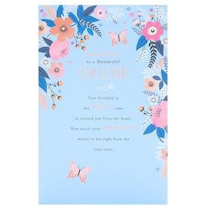 UK Greetings Carte d'anniversaire pour elle/amie – Motif floral rose et bleu – Gamme Thinking of You