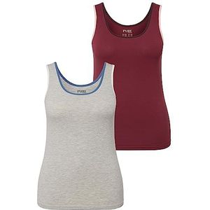 Ulla Popken Contrast Piping Tricot Tanktop voor dames, 2 stuks, Lichtgrijze mix.