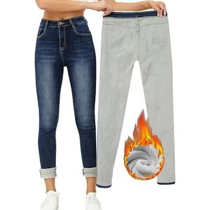 Yehopere Winterjeans voor dames, met fleece, gevoerd, slim fit, warm, hoge taille, Blauw As1