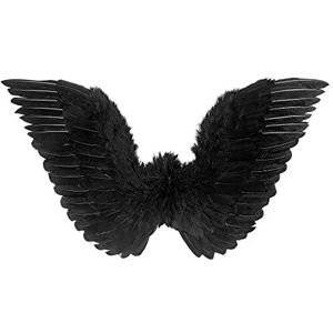 Widmann 8671N - veren vleugels zwart, afmeting ca. 86 x 31 cm, engel, duivel, themafeest, carnaval, Halloween