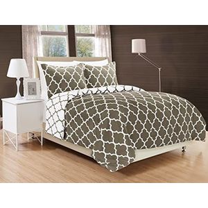 Elegant Comfort Parure de lit matelassée réversible en diamant respirante et super douce pour toutes les saisons, en coton, quadrilobe gris/blanc, très grand lit