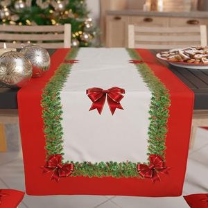 PETTI Artigiani italiani - Kersttafelloper, kersttafelloper, keukenloper, 140 x 40 cm, elegante kerstloper, rode strik, 100% Made in Itay