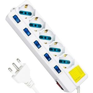5-zits Schuko stekkerdoos 10-16 A met lichtschakelaars en 1,5 m kabel