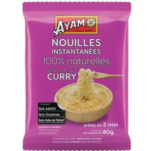 AYAM Directe noedels met kerriesmaak | 100% natuurlijk | met specerij | licht en verteerbaar | klaar in 3 minuten | zonder additieven | zonder glutamaten | zonder palmolie | voor 1 persoon - 80 g
