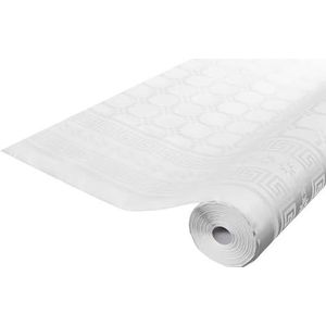 Pro tafelkleed: damastpapieren wegwerptafelkleed op een rol van 100 m lang en 1,20 m breed, witte kleur. Damastpapier met een chic en klassiek universeel patroon, ref F40016