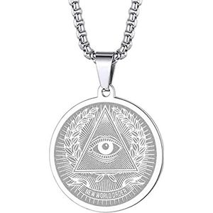 Illuminati halskettingen, heren en dames, alle zicht, hanger, geldmunt, occult, medaillon, esotterisch, bescherming, uniseks, sieraden, talisman, amulet, geschenken, Edelsteen, Geen edelsteen