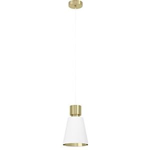 EGLO Aglientina Hanglamp, kroonluchter voor woonkamer en eetkamer, plafondlamp, hanglamp, van stof en metaal, kleur geborsteld messing, fitting E27