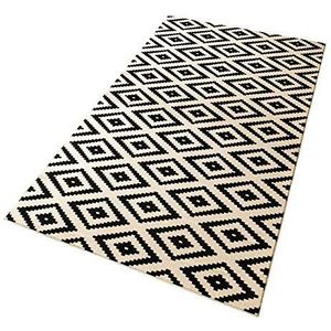 Hanse Home Velours tapijt met ruiten in zwart / crème 80x200 cm