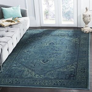 Traditioneel rechthoekig tapijt voor binnen, vintage collectie, VTG114, in turquoise, 99 x 170 cm voor woonkamer, slaapkamer of elk ander interieur van Safavieh.