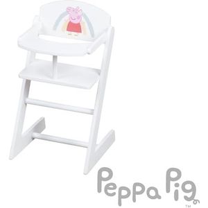 roba Peppa Pig houten kinderstoel voor poppen tot 60 cm lang + roze kussen en lunchplateau - motief treue en regenboog - hoogte 52 cm - vanaf 3 jaar - wit/roze