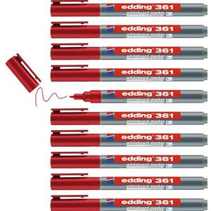 edding 361 whiteboard-marker, rood, 10 stiften, ronde punt, 1 mm, afwasbare viltstift, voor whiteboards, magneetborden, memo, conferentieezel en schetsknoten, navulbaar