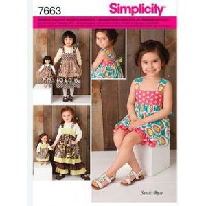 Simplicity S7663.A Patron nr. 7663.A Set voor meisjes en poppen, 3-8 jaar