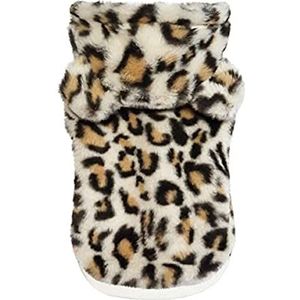 Croci Guepard Hondensweatshirt met capuchon, 35 cm, van kunstbont, verstelbaar, met klittenbandsluiting, elastiek en gat voor lijn en harnas, luipaardpatroon