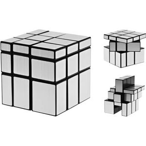 Spiegel kubus 3 x 3, Mirror Magic Cube, 3 x 3 spiegelblokken, 56 mm speedcube, 3D-puzzel, pvc-puzzel, zelfklevend, educatief speelgoed voor kinderen en volwassenen, kleur: zilver