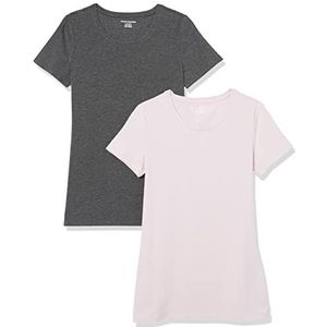 Amazon Essentials Set van 2 dames-T-shirts met korte mouwen en ronde hals, klassieke pasvorm, lichtpaars/antraciet gemêleerd, maat S