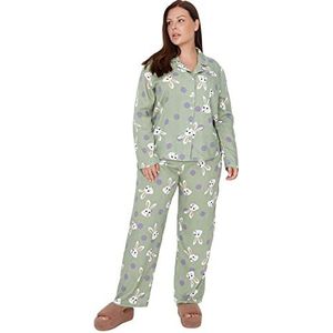 Trendyol Damespyjama-set met bloemenpatroon, geweven, mint, 70-oversized, Munt