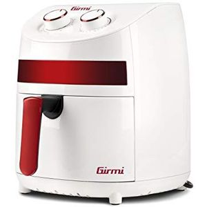 Girmi FG93 Ecofrit Compact luchtfriteuse, 3,2 liter, 1000 W, eco, 30% energiebesparing, houder en dienblad met antiaanbaklaag, instelbare temperatuur, inclusief receptenboek, wit/rood