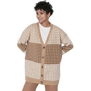 Trendyol Cardigans modestes en tricot à col en V pour femme, camel, L